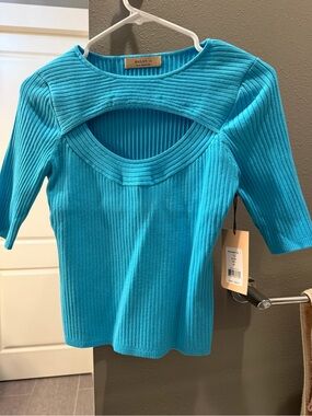 Bailey 44 Aqua Ribbed Cutout Sweater Top-NWT